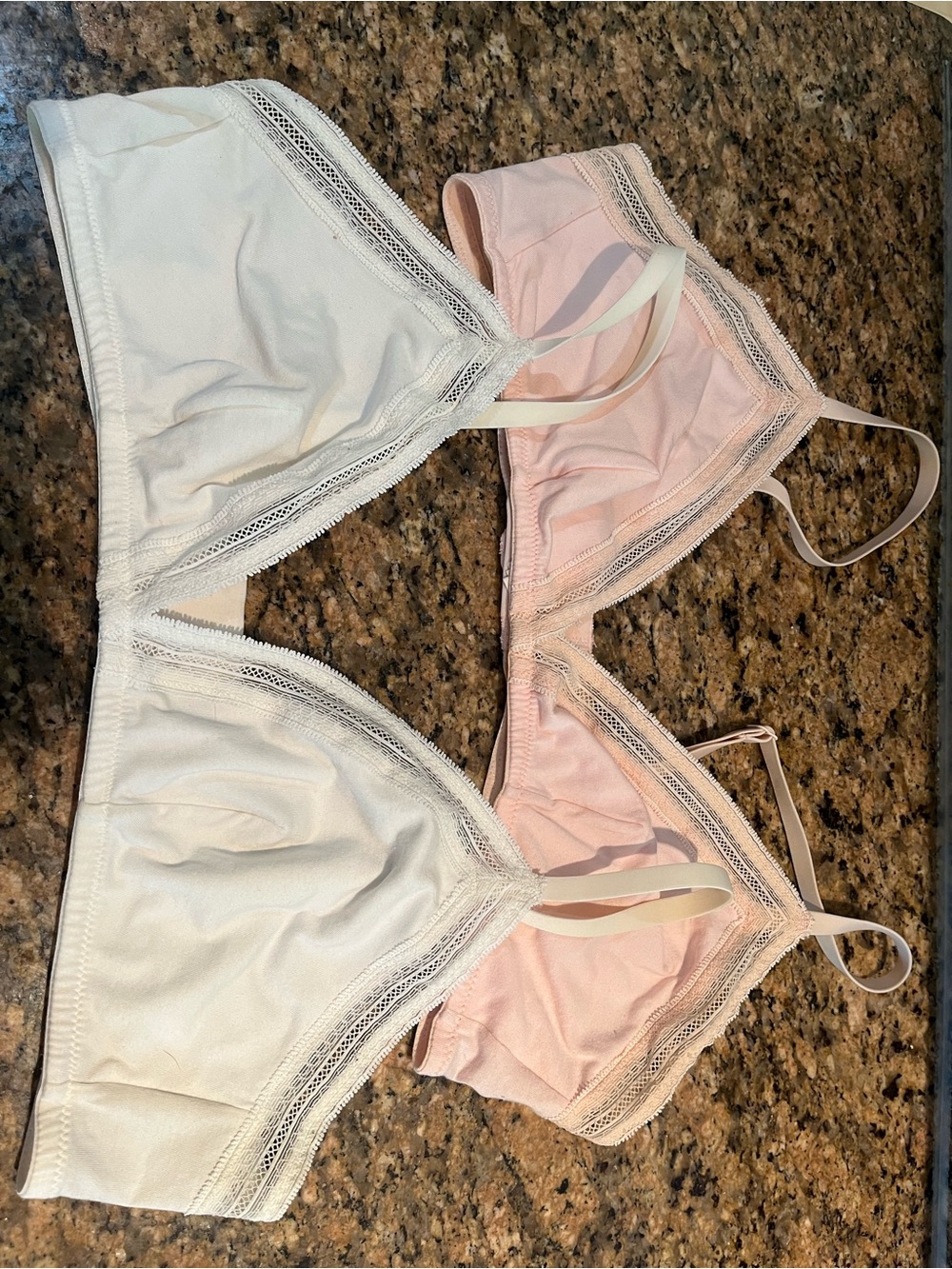 J. Crew Lace-Trim Bras in White and Light Pink